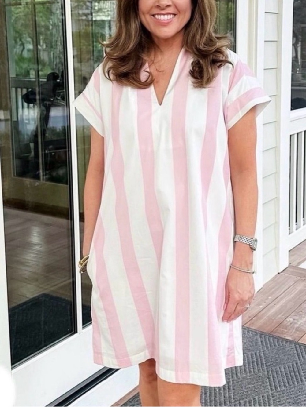 Brooke Wright Designs Nancy Shift Dress Pink White Stripe | Size Large summer